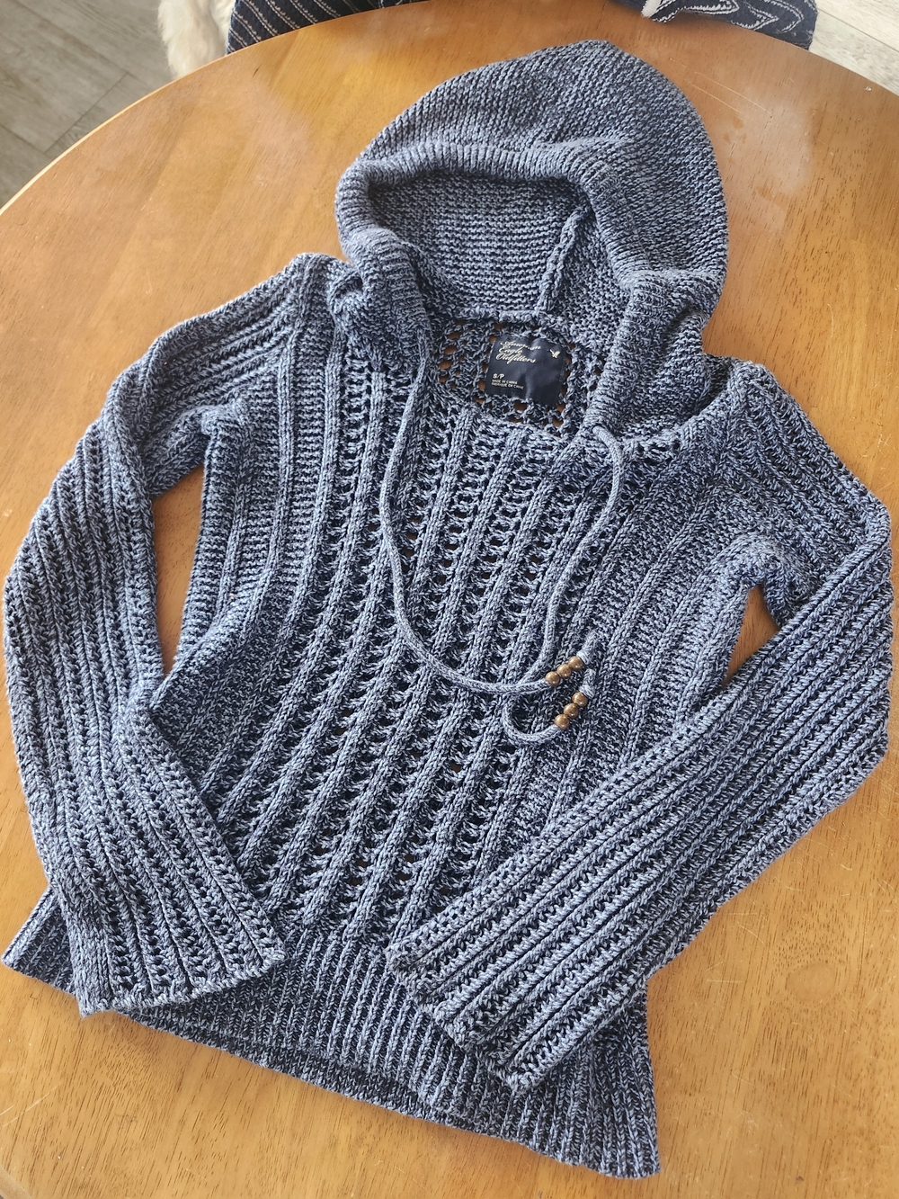American Eagle Blue Knit Hoodie | 100% Cotton | Size Small | Cozy Pullover